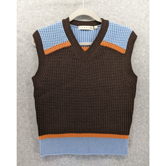 MARNI for UNIQLO Womens Wool Blend Knit V-Neck Vest Brown Size Medium EUC - Picture 1 of 9
